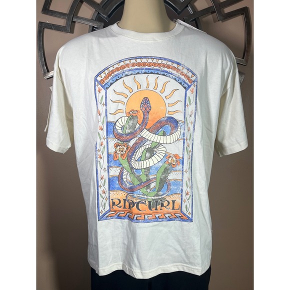 Rip Curl Tops - Rip Curl Luz Solar Heritage Tee Cream Snake‎ Sun Graphic Size L